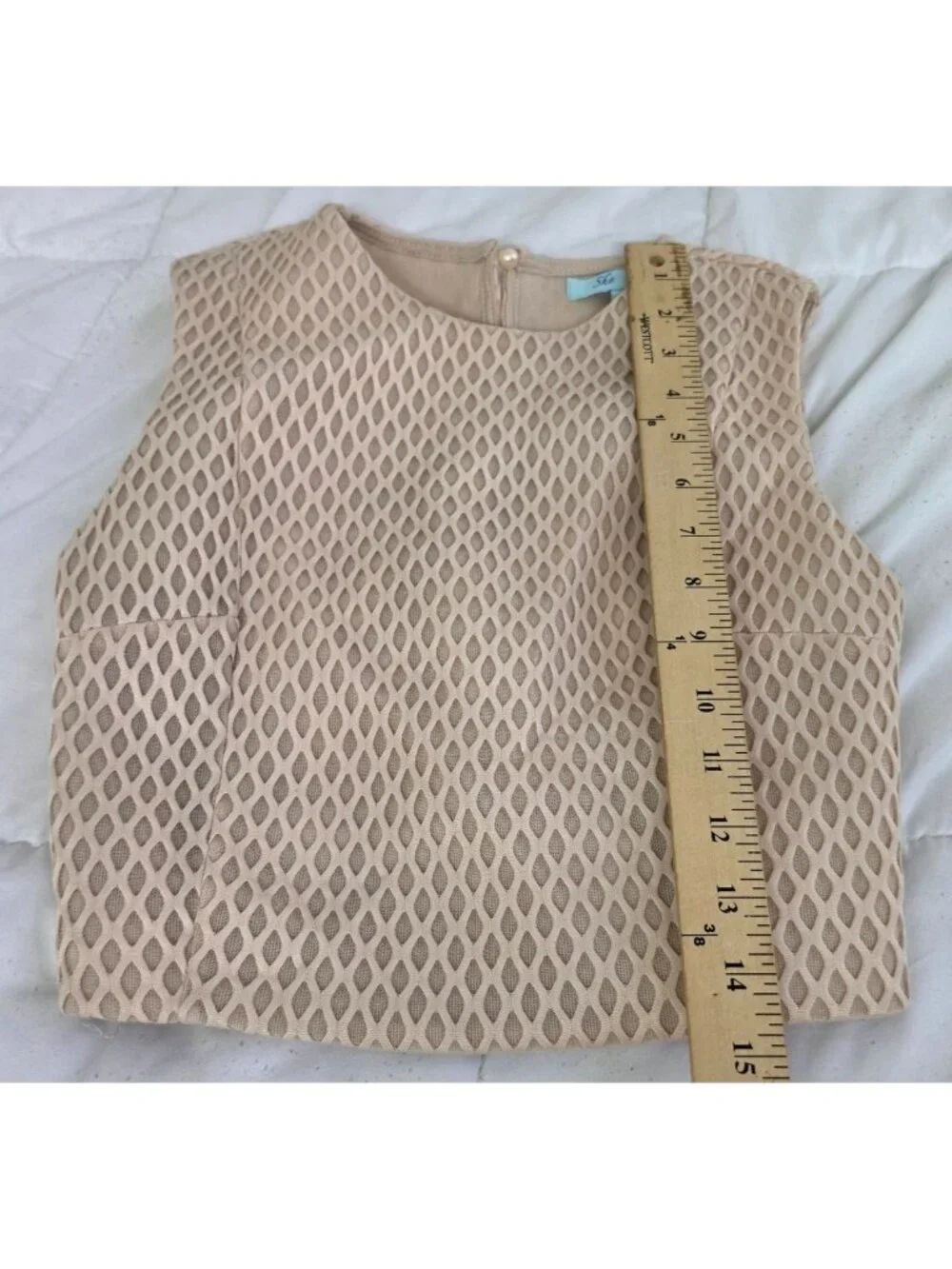 She + Sky 2 Piece Set Medium Beige Mesh Cutout Crop Top Mermaid High Low Skirt - Picture 15 of 15
